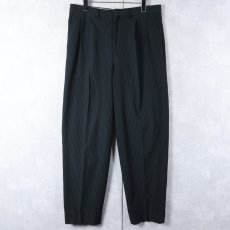 画像1: Peter Ford ストライプ柄 2タック ウールスラックス BLACK W33 (1)