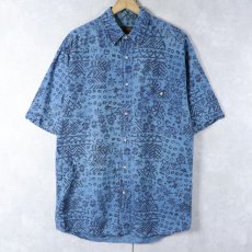 画像1: 90's Eddie Bauer 総柄 コットン×リネンシャツ M (1)