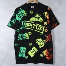 画像1: 90's USA製 "RIP IT UP" ピースマーク プリントTシャツ BLACK L (1)