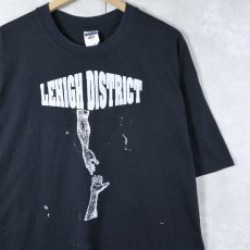 画像1: "LEHIGH DISTRICT" フロッキープリントTシャツ BLACK XL (1)