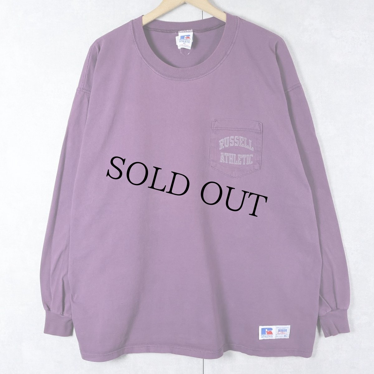 画像1: 90's RUSSELL ATHLETIC USA製 "HIGH COTTON" ロゴプリント ポケットロンT XL (1)