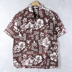 画像1: 50's Student Shop ハイビスカス柄 コットンハワイアンシャツ M (1)