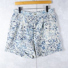画像1: State Of The Art 総柄 2タック リネン×コットンショーツ W31 (1)