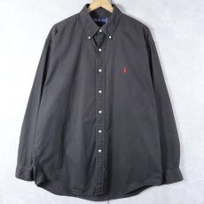画像1: Ralph Lauren ロゴ刺繡 コットンボタンダウンシャツ BLACK L (1)