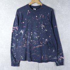 画像2: 70's Ferrari USA製 ペンキペイント ラメプリント ポケットTシャツ NAVY (2)