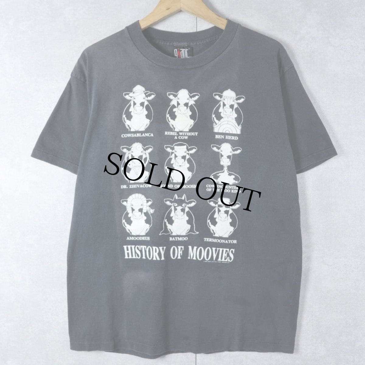 画像1: 90's USA製 "HISTORY OF MOOVIES" パロディプリントTシャツ L (1)