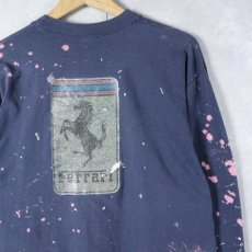 画像1: 70's Ferrari USA製 ペンキペイント ラメプリント ポケットTシャツ NAVY (1)