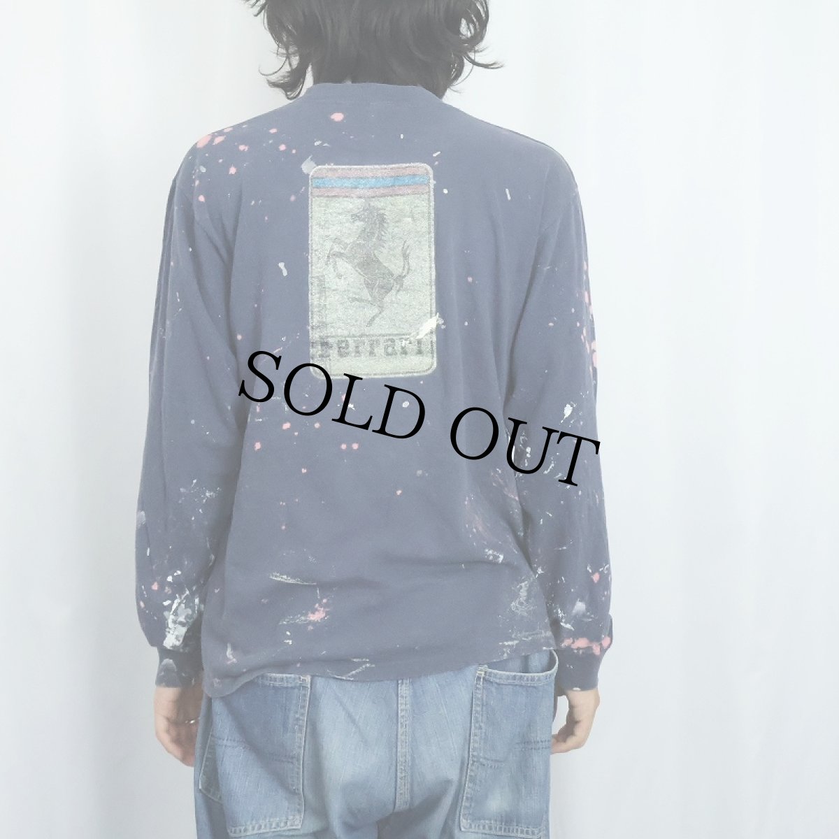 画像4: 70's Ferrari USA製 ペンキペイント ラメプリント ポケットTシャツ NAVY (4)