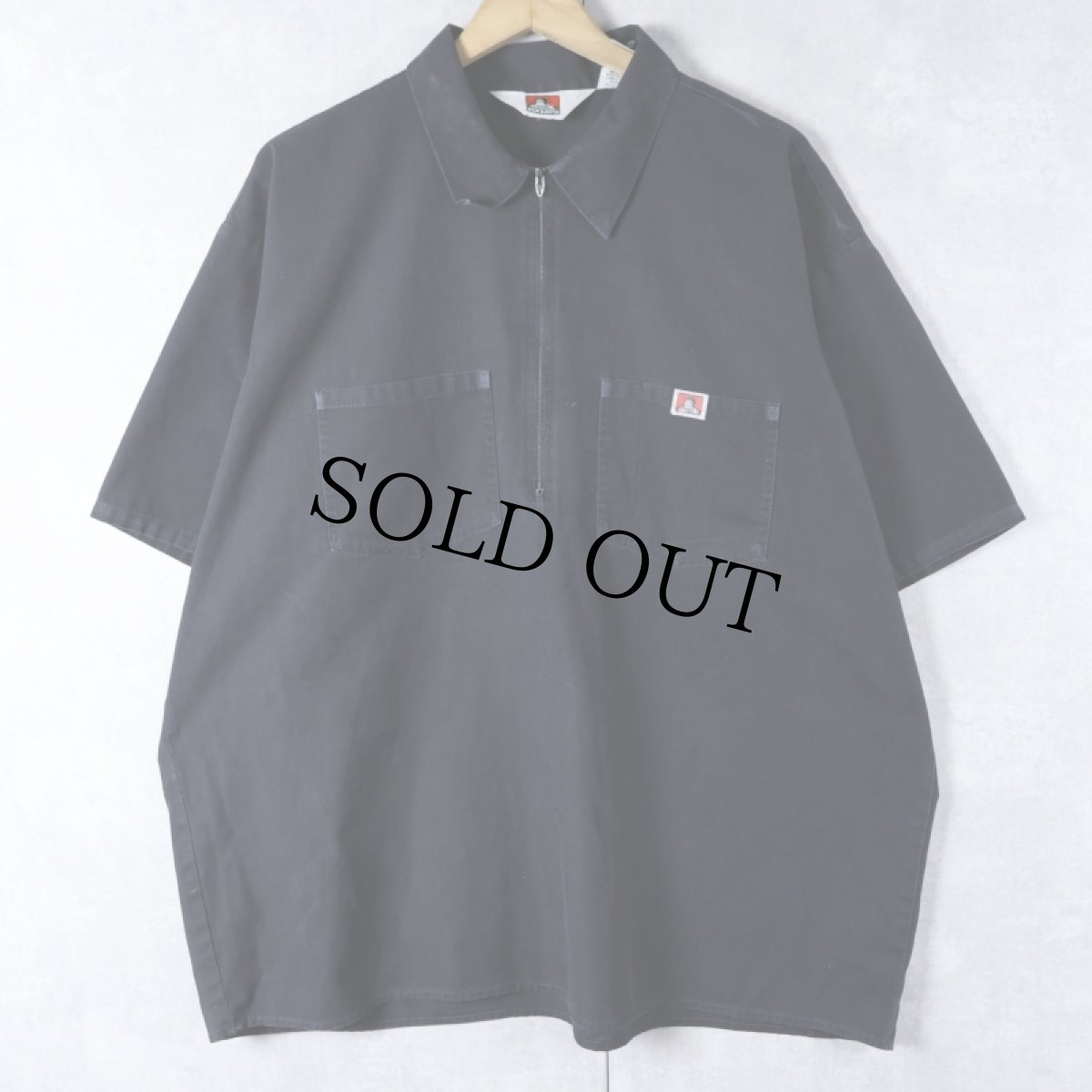 画像1: 80's〜 BEN DAVIS USA製 ハーフジップ ワークシャツ BLACK XXL (1)