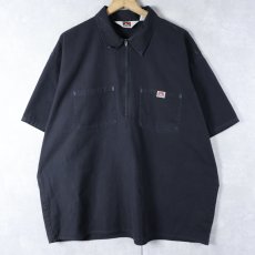画像1: 80's〜 BEN DAVIS USA製 ハーフジップ ワークシャツ BLACK XXL (1)