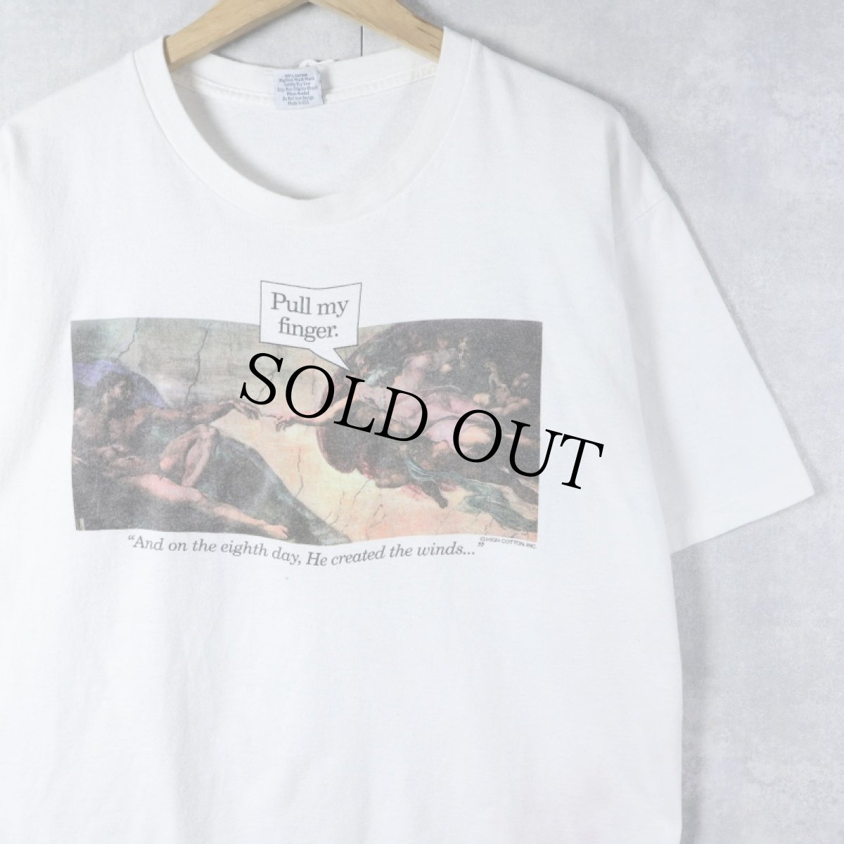 画像1: 90's Michelangelo アダムの創造 "Pull my finger." パロディプリントTシャツ (1)