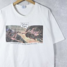 画像1: 90's Michelangelo アダムの創造 "Pull my finger." パロディプリントTシャツ (1)