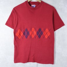 画像1: 90's USA製 アーガイル柄 プリントTシャツ S (1)