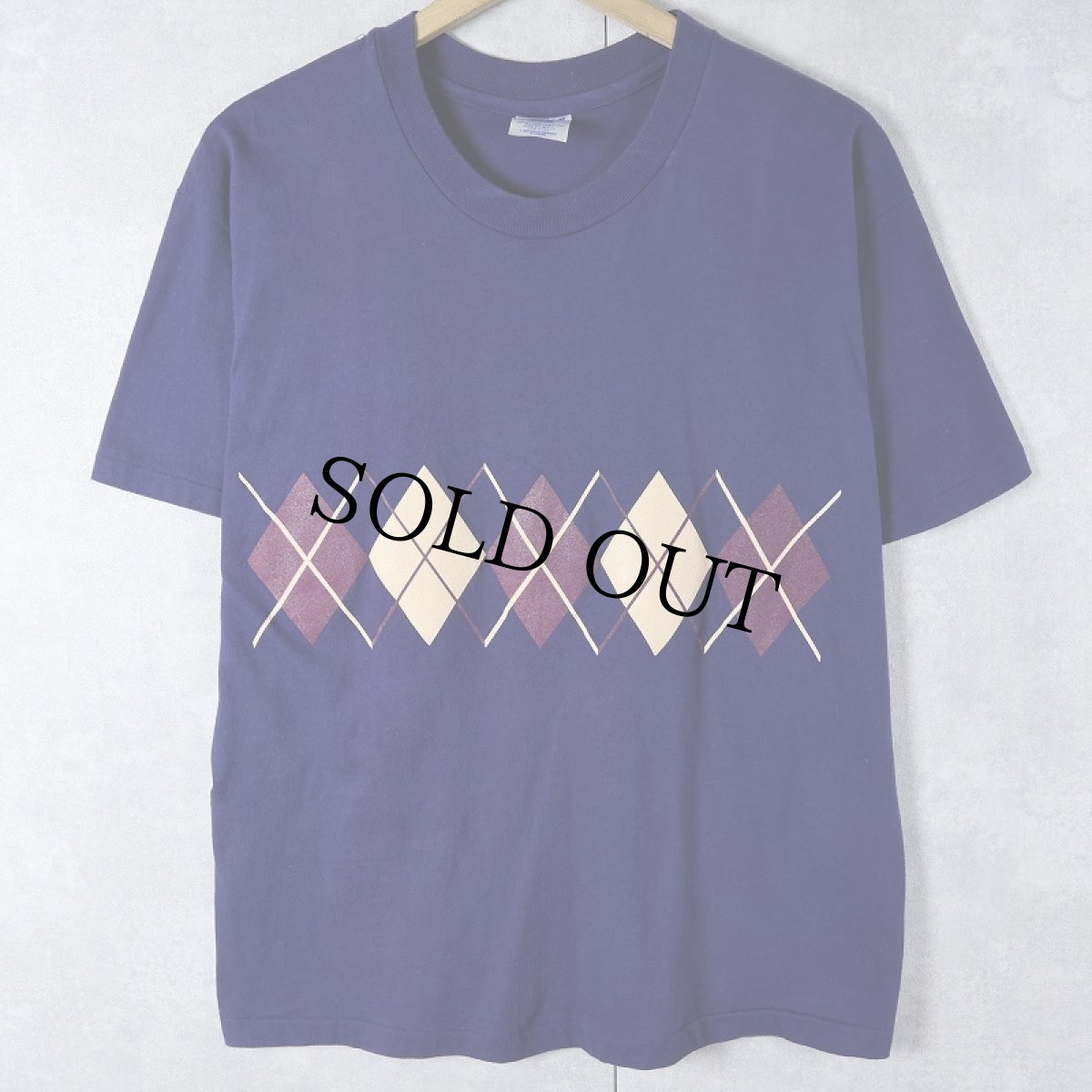 画像1: 90's USA製 アーガイル柄 プリントTシャツ NAVY XL (1)