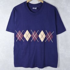 画像1: 90's USA製 アーガイル柄 プリントTシャツ NAVY XL (1)