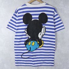 画像2: 90's MICKEY&CO. ボーダー柄 青パンミッキー キャラクタープリントTシャツ  (2)