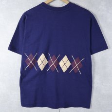 画像2: 90's USA製 アーガイル柄 プリントTシャツ NAVY XL (2)