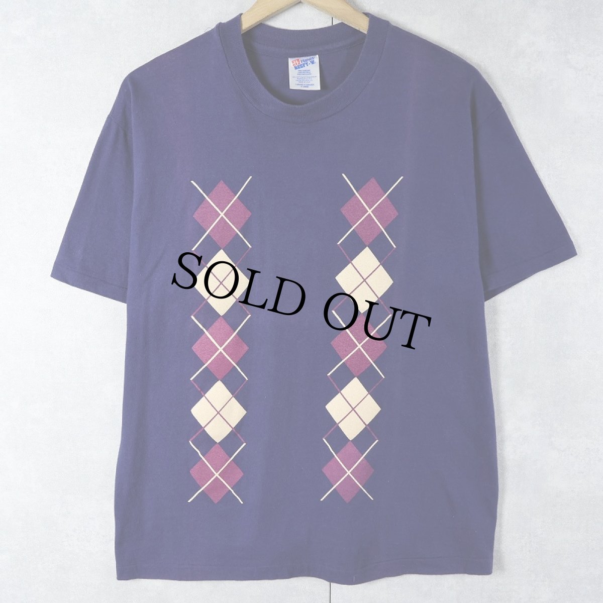 画像1: 90's USA製 アーガイル柄 プリントTシャツ NAVY XL (1)