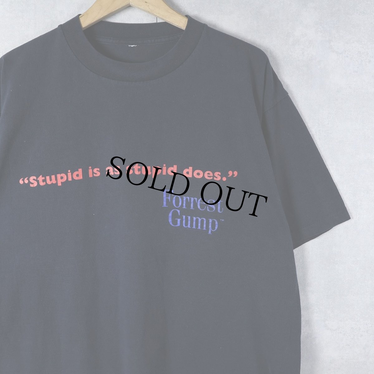 画像1: 90's Forrest Gump "Stupid is as stupid dose" 映画プリントTシャツ BLACK  (1)