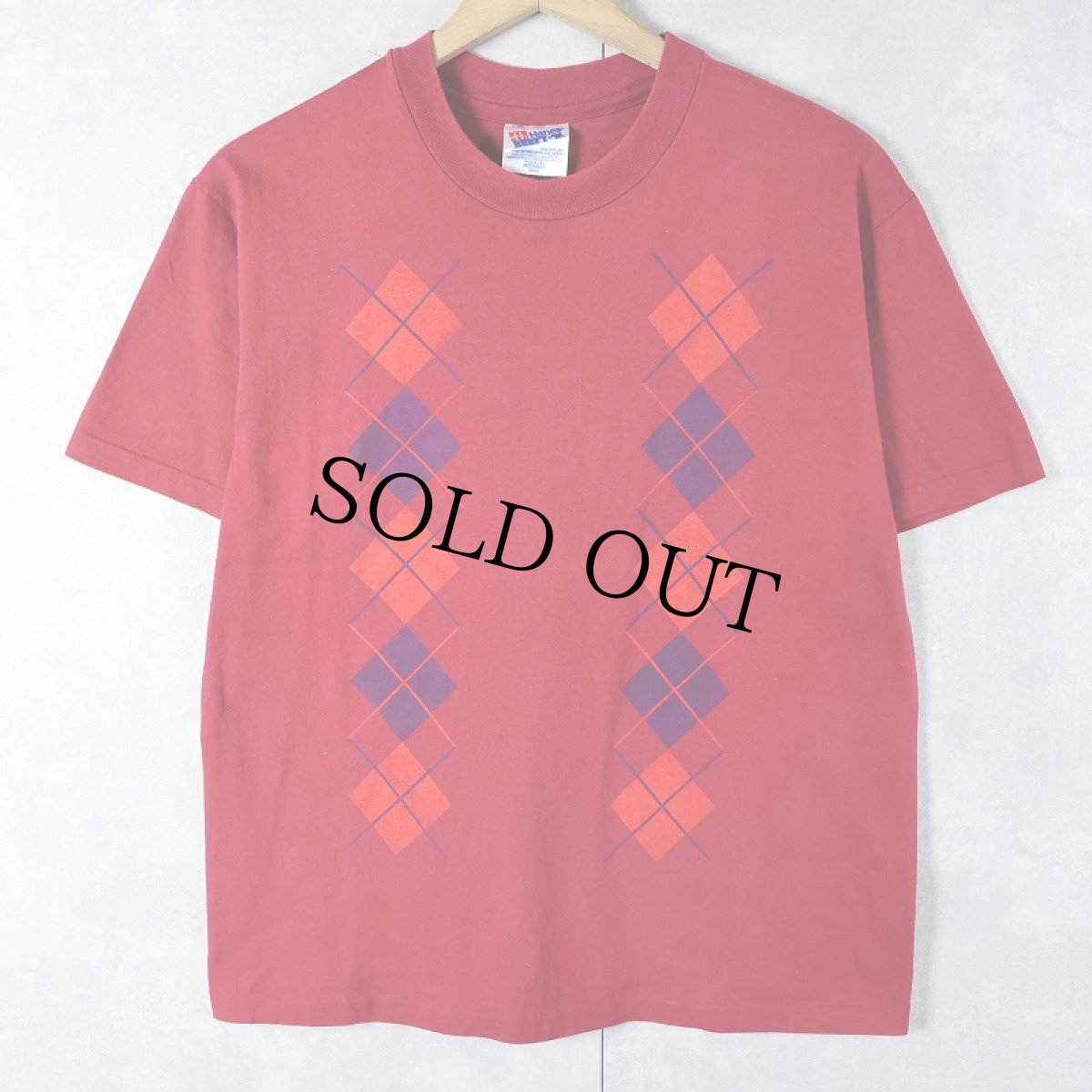 画像1: 90's USA製 アーガイル柄 プリントTシャツ S (1)