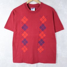 画像1: 90's USA製 アーガイル柄 プリントTシャツ S (1)