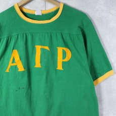 画像1: 60〜70's "Alpha Gamma Rho" 親睦団体 フロッキープリント リンガーTシャツ M (1)