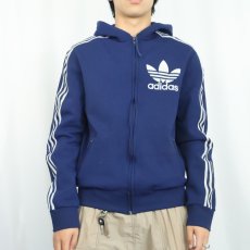 画像2: 70〜80's adidas FRANCE製 ロゴフロッキプリント フード付き トラックジャケット NAVY (2)