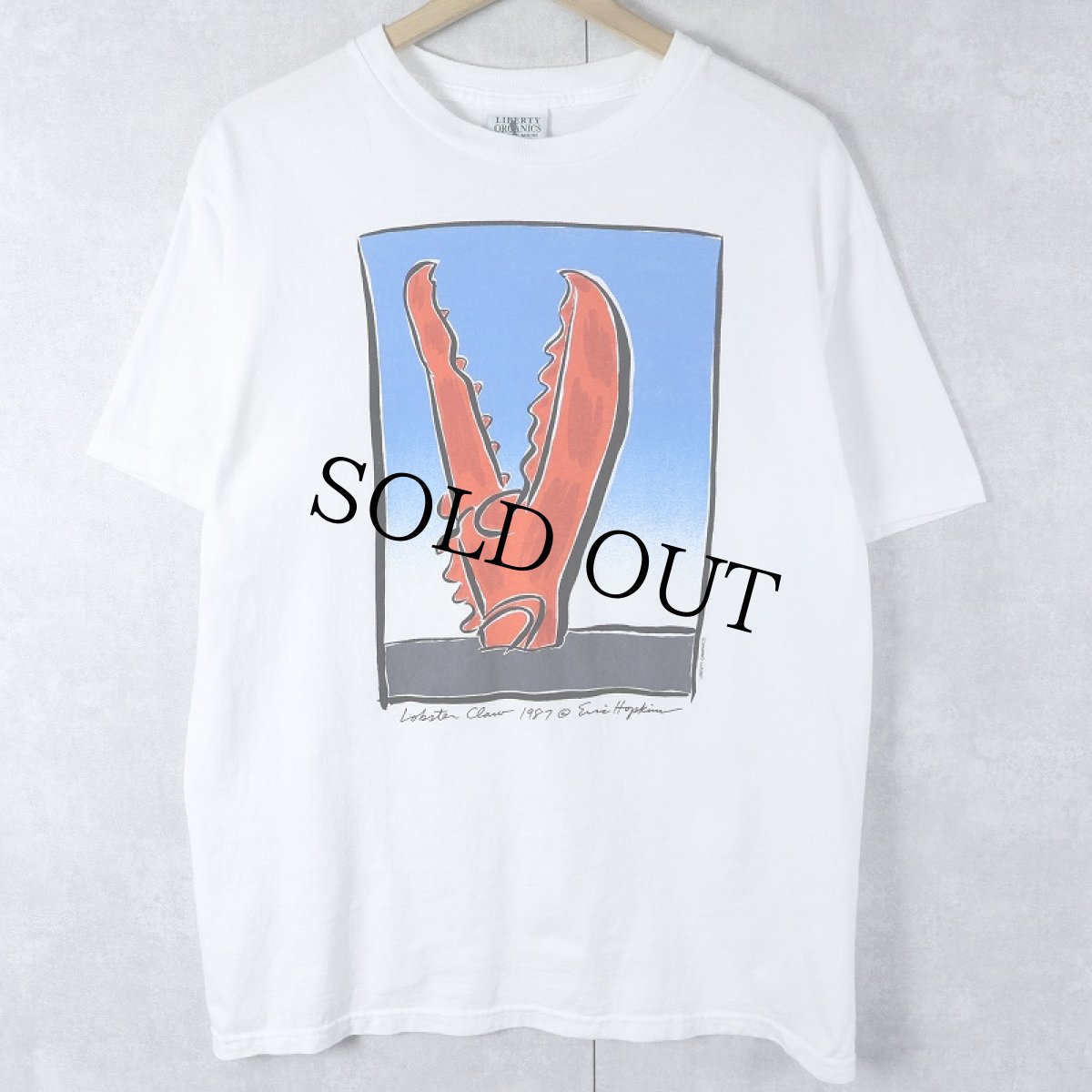 画像1: 90's Eric Hopkins USA製 "Lobster Claw" アートプリントTシャツ M (1)