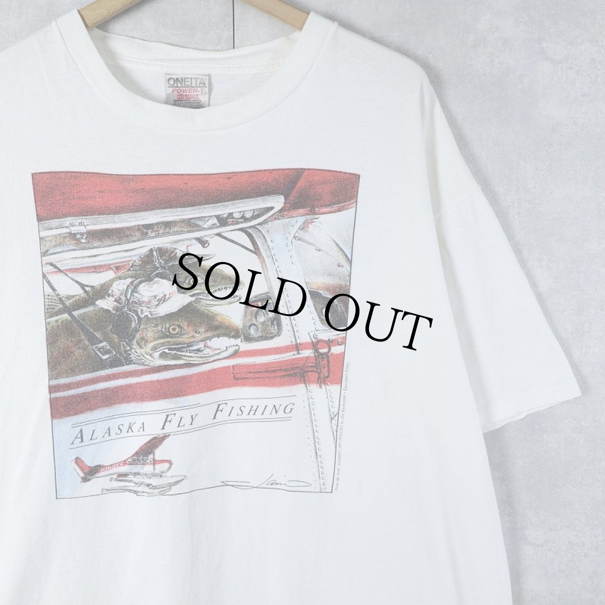 画像1: 90's "ALASKA FLY FISHING" 魚プリントTシャツ XL (1)