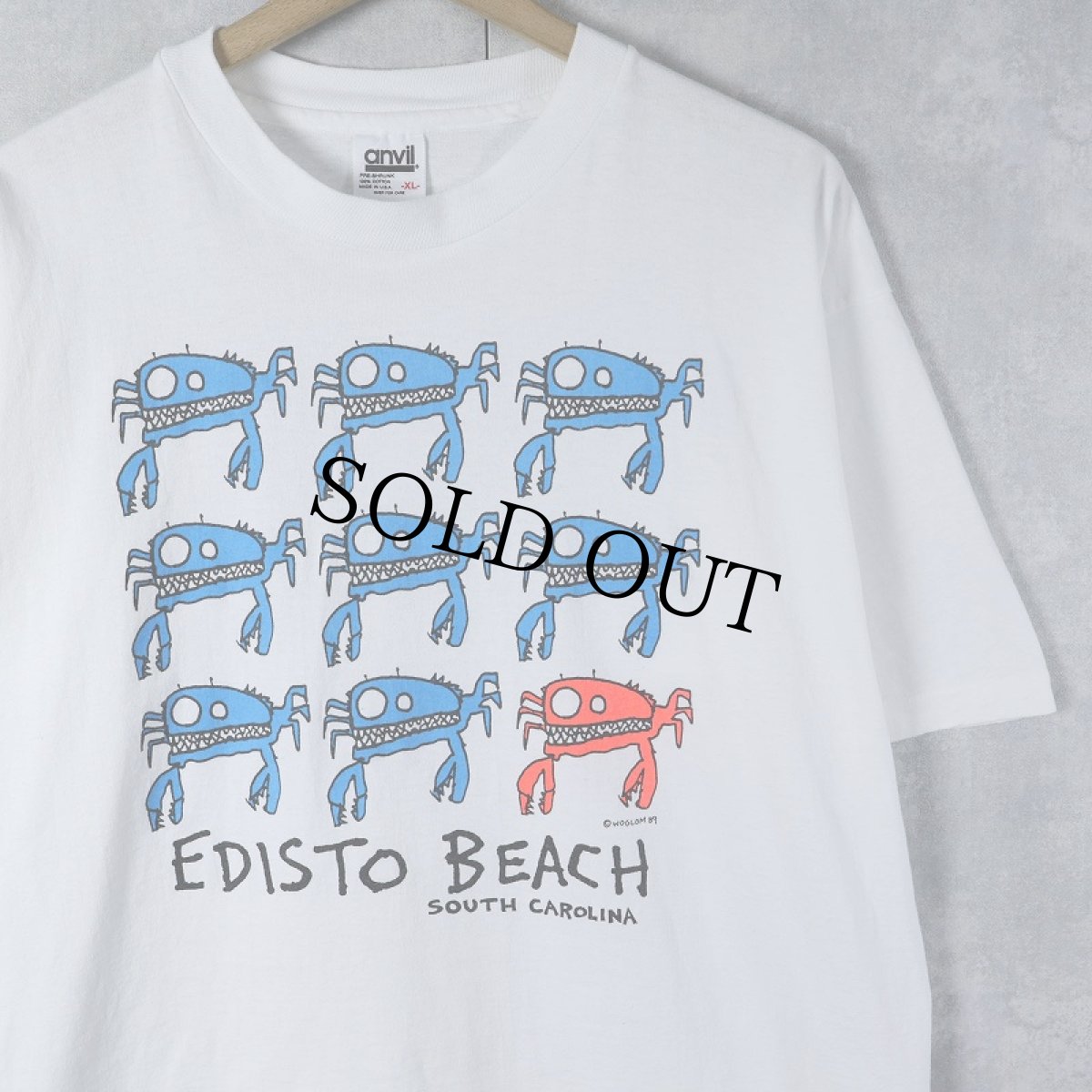 画像1: 90's USA製 "Edisto Beach" カニ イラストプリントTシャツ XL (1)