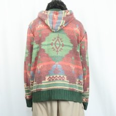 画像3: POLO Ralph Lauren ネイティブ柄 裏サーマル スウェットフーディー L (3)