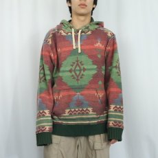 画像2: POLO Ralph Lauren ネイティブ柄 裏サーマル スウェットフーディー L (2)