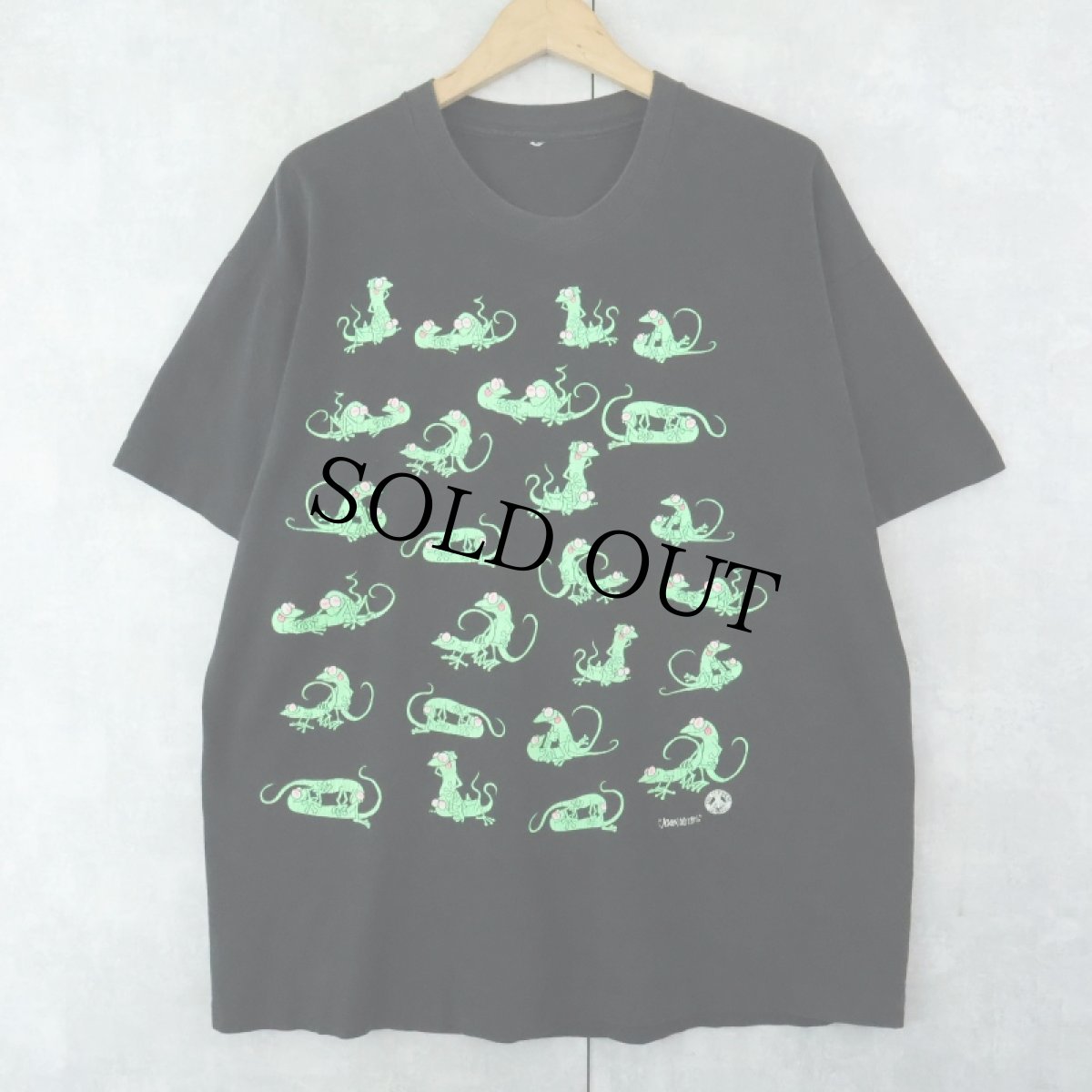 画像1: 90's 四十八手 トカゲ エロプリントTシャツ BLACK (1)