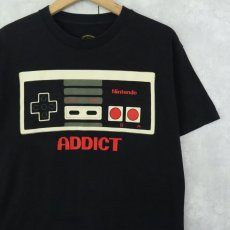画像1: 2000's Nintendo "ADDICT" コントローラープリントTシャツ BLACK M (1)
