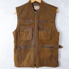 画像1: 80's BANANA REPUBLIC 内キルティング レザーハンティングベスト S (1)