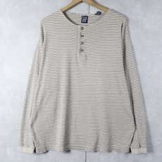 画像1: 90's GAP ボーダー柄 ヘンリーネックロンT L (1)
