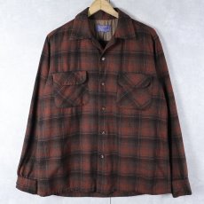 画像1: 50's PENDLETON オンブレーチェック柄 ウールオープンカラーシャツ M (1)
