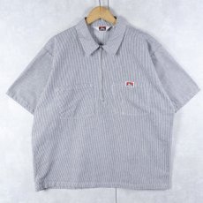 画像1: BEN DAVIS ヒッコリーストライプ ハーフジップワークシャツ L (1)