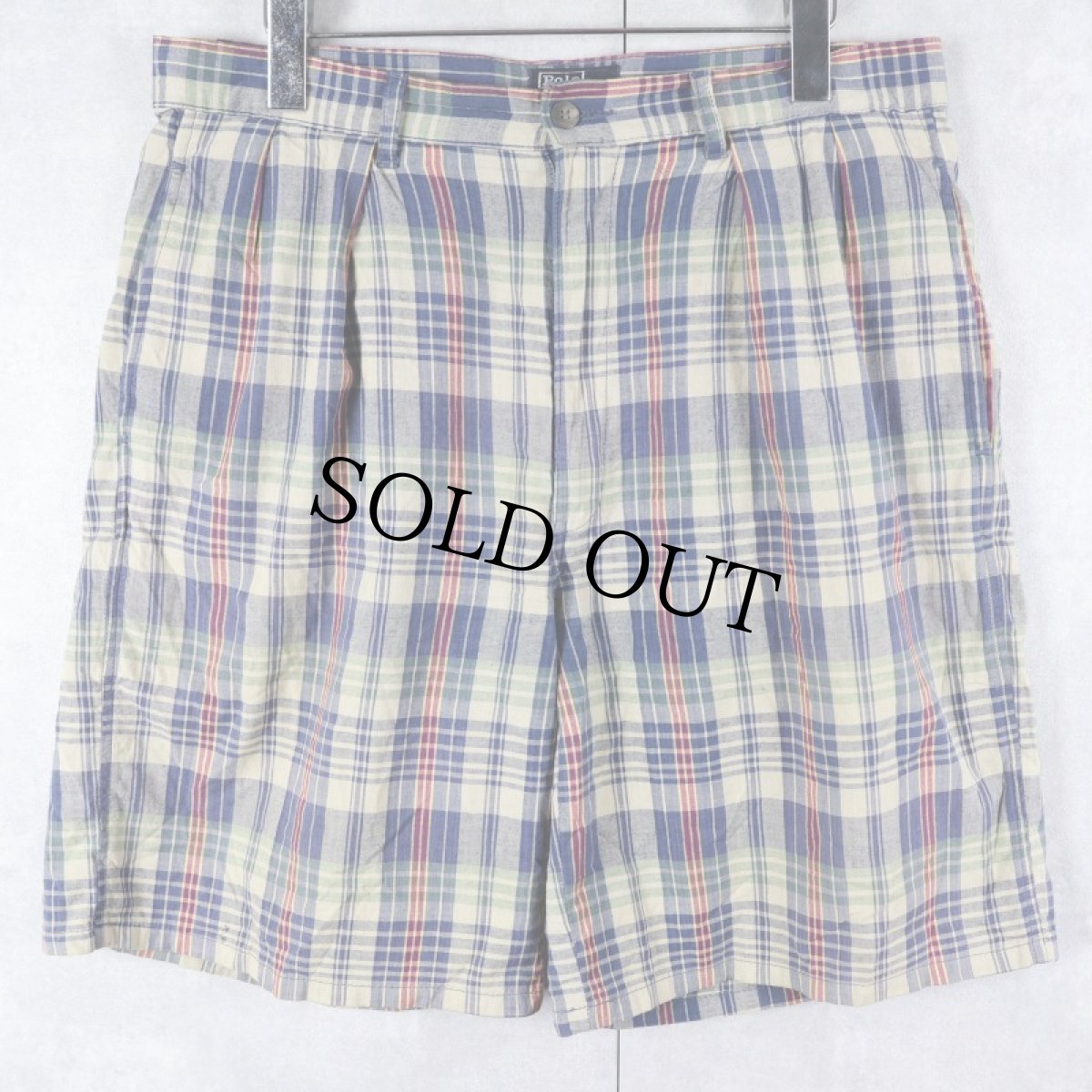 画像1: 90's POLO Ralph Lauren USA製 チェック柄 2タック コットンショーツ W33 (1)
