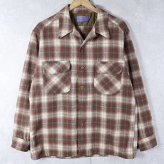 画像1: 70's PENDLETON USA製 オンブレーチェック柄 ウールオープンカラーシャツ L (1)