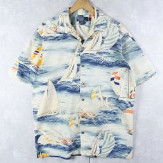 画像1: POLO Ralph Lauren "CLASSIC FIT" ヨット柄 オールオーバーパターン コットンハワイアンシャツ L (1)