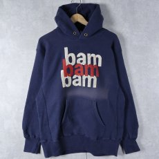 画像1: 80's Champion REVERSE WEAVE トリコタグ USA製 "bam bam bam" プリントスウェットフーディー L (1)