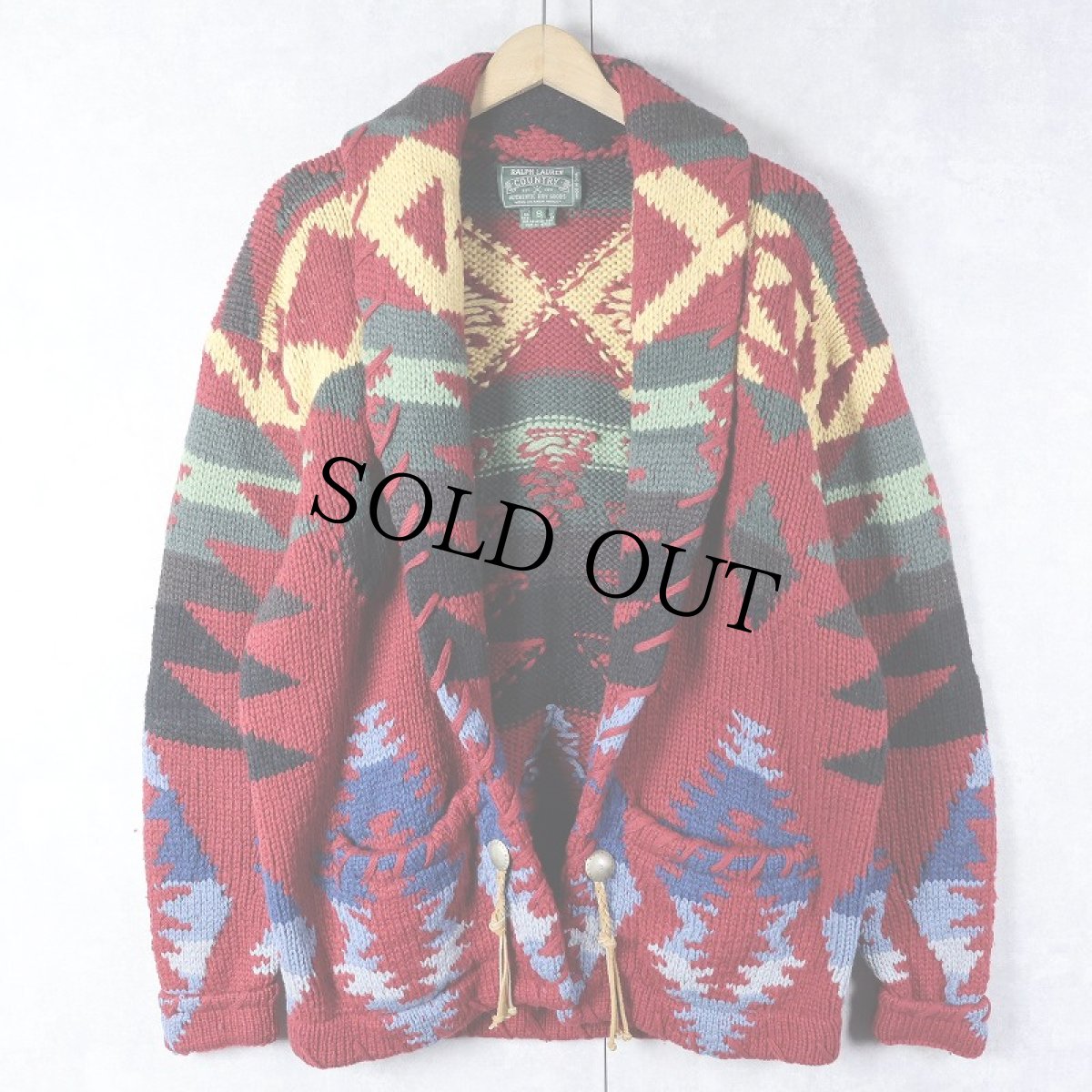 画像1: 80〜90's Ralph Lauren COUNTRY ネイティブ柄 ウールニットガウン S (1)