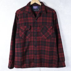 画像1: 50's PENDLETON USA製 オンブレーチェック柄 ウールオープンカラーシャツ M (1)