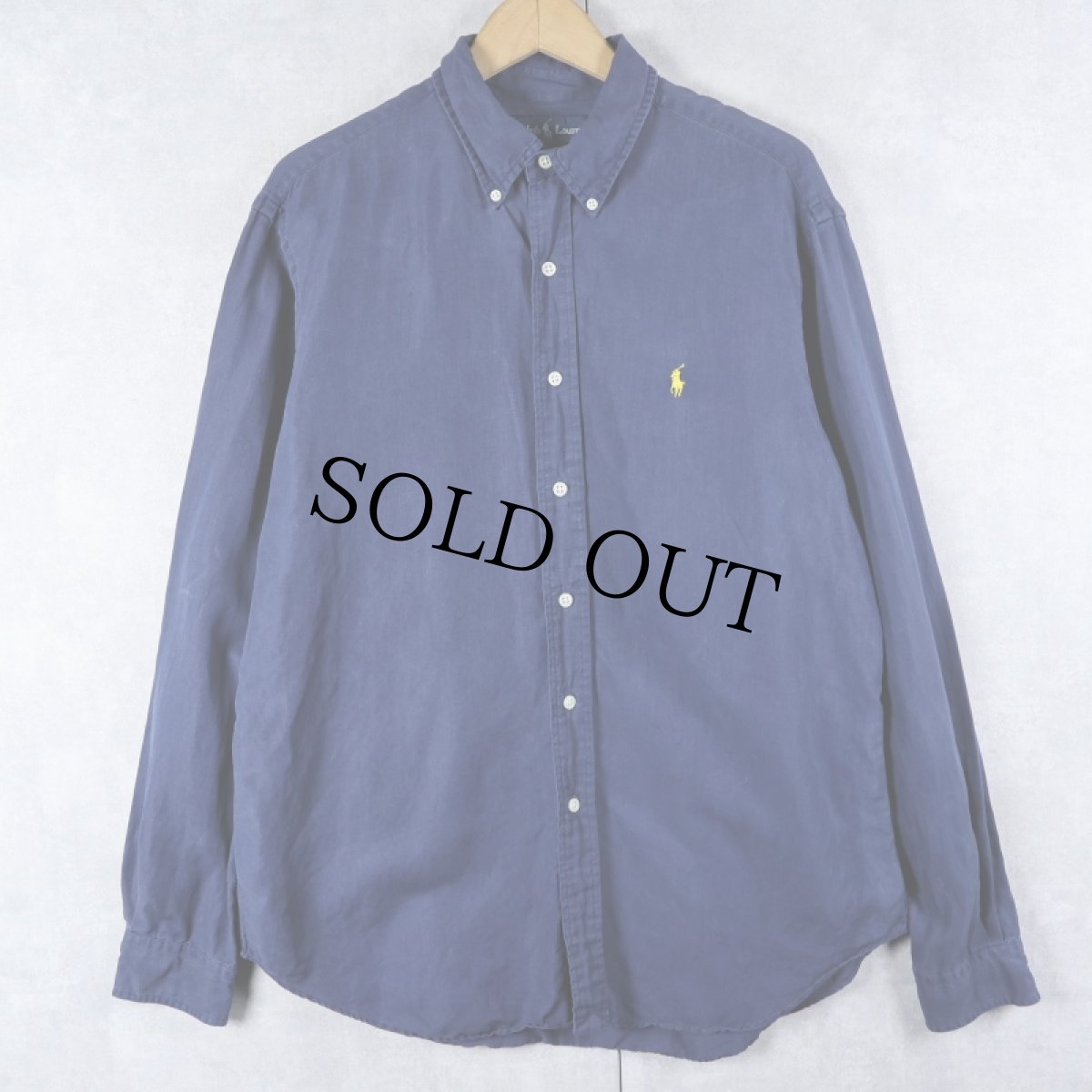 画像1: Ralph Lauren "CLASSIC FIT" リネン×シルク ボタンダウンシャツ NAVY L (1)