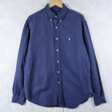 画像1: Ralph Lauren "CLASSIC FIT" リネン×シルク ボタンダウンシャツ NAVY L (1)