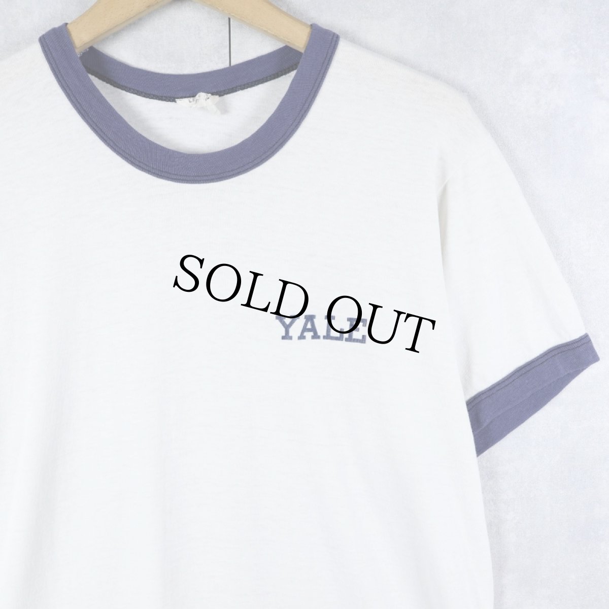 画像1: 80's DUX "YALE" プリント リンガーTシャツ L (1)