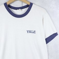 画像1: 80's DUX "YALE" プリント リンガーTシャツ L (1)