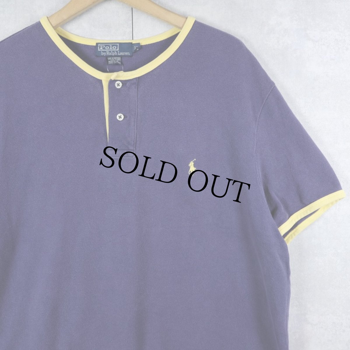 画像1: POLO Ralph Lauren ロゴ刺繍 鹿の子 ヘンリーネックTシャツ NAVY XL (1)