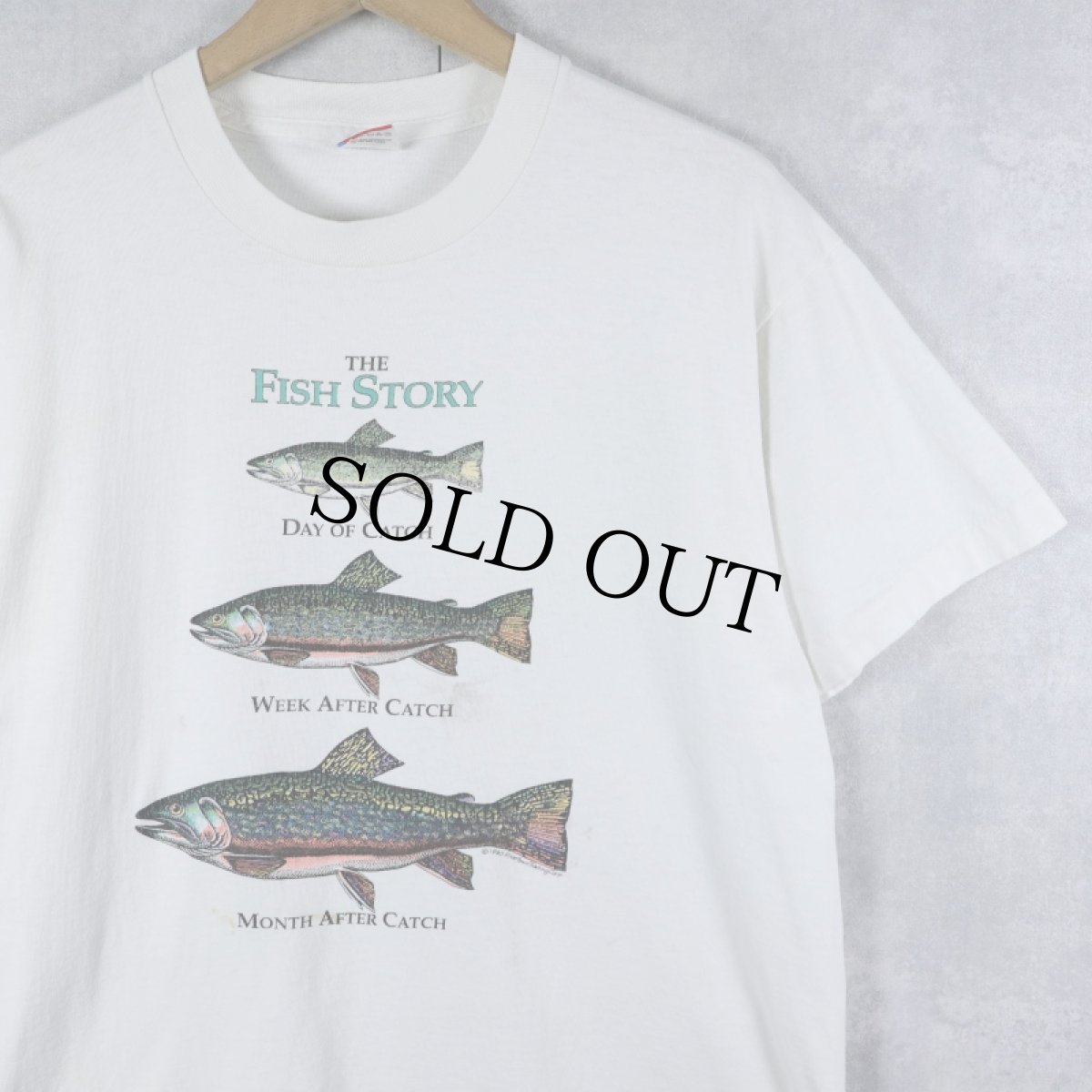 画像1: 90's THE FISH STORY USA製 魚プリントTシャツ L (1)